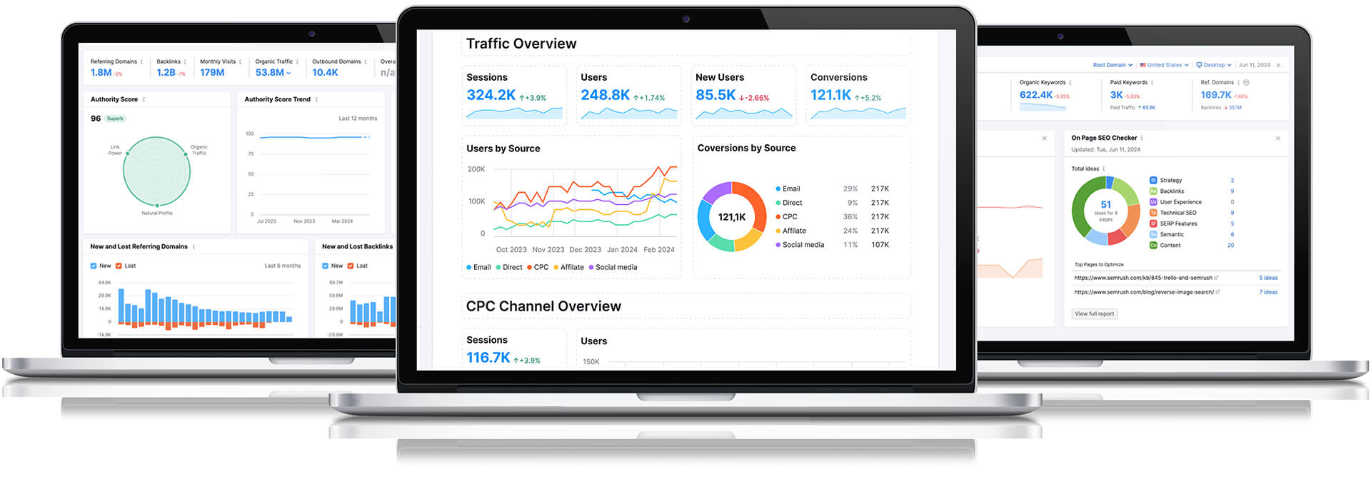 Screenshots of SEMrush Reports and Data